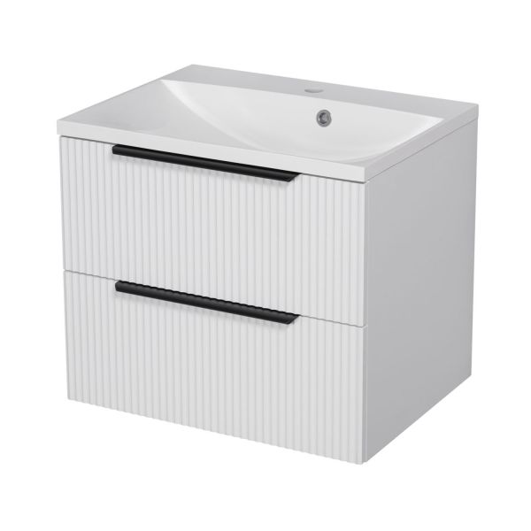 Badmöbelset SYDNEY 60 cm weiß matt Waschtisch mit Unterschrank montiert SYDB60