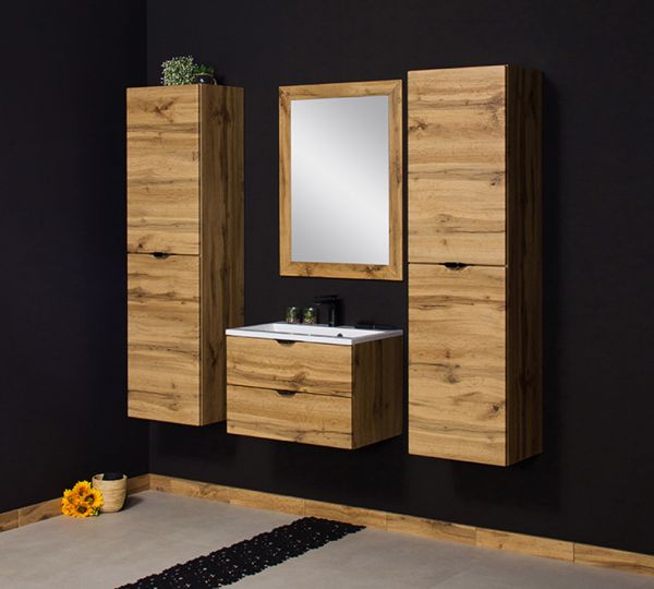 Badmöbel VICTOR 60, Waschtischunterbau mit 2 Schubladen inkl. Gussmarmorbecken, eiche