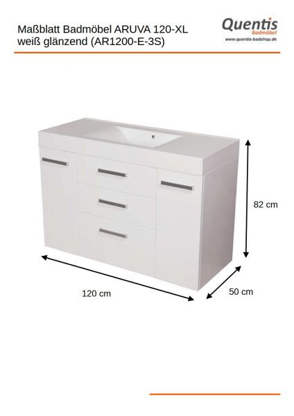 Badmöbel ARUVA Breite 120-XL, weiß, Waschtischunterschrank montiert