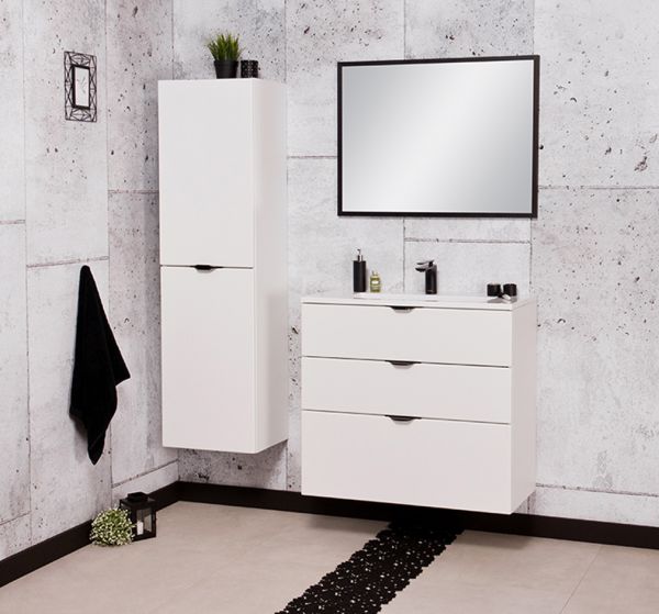 Waschplatz VICTOR 80, Waschtischunterbau mit 3 Schubladen inkl. Waschbecken, weiß matt