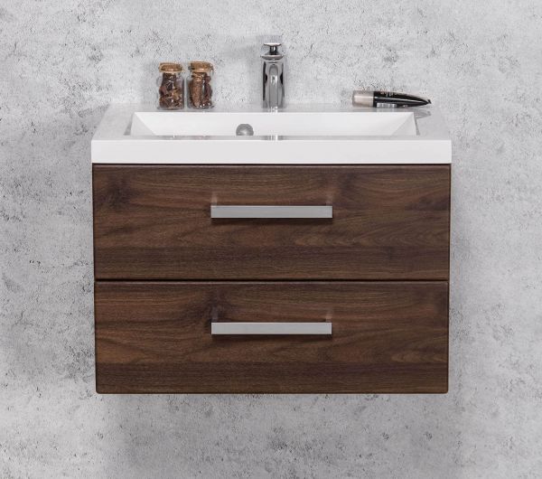 Badmöbel Genua 60 cm, Nussbaum, Waschtischunterschrank montiert, inkl. Waschbecken