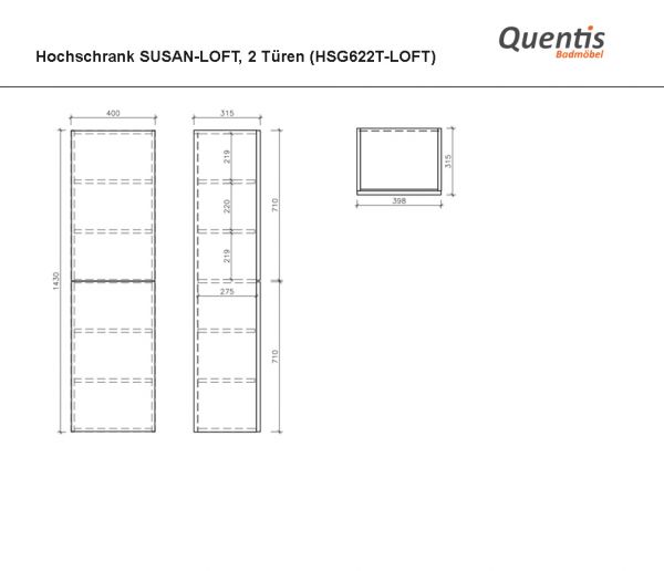 Badschrank SUSAN-LOFT, 2 Türen, Eiche Natur (HSG622T-L)