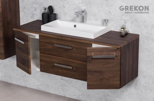 Badmöbel SUSAN 120 cm, Nussbaum, Waschtischunterschrank montiert, inkl. Waschbecken