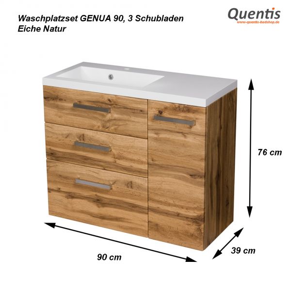 Maße Waschplatz Genua Breite 90 cm, Eiche Natur (GE9362)