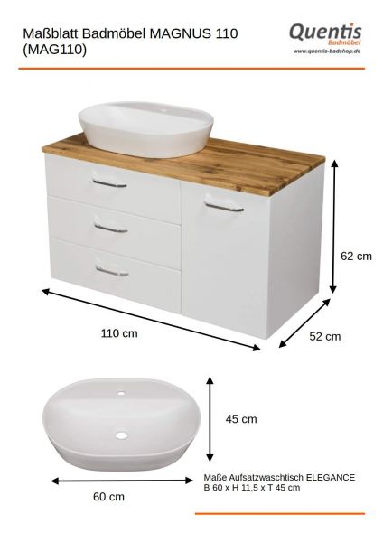 Maßblatt Badmöbelset Magnus 110 (MAG110)