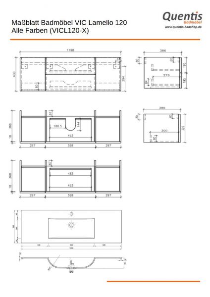 Badmöbel VIC Lamello 120 cm, graphit grau, Waschbecken und Waschtischunterbau (montiert)