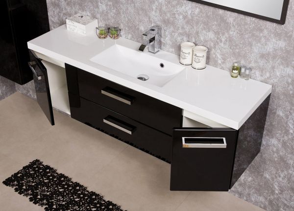 Badmöbel Genua 140 cm, schwarz glänzend (GE4248)