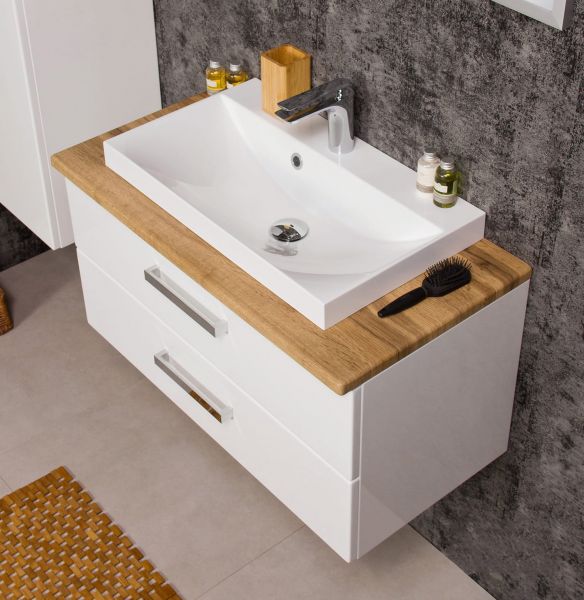 Badmöbel Susan, Breite 80 cm, weiß/ eiche (SN8047-NE-2S)