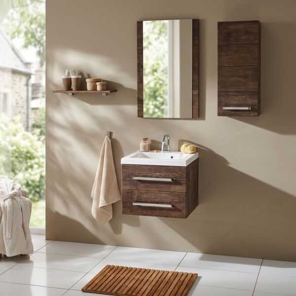 Badmöbel GENUA 50 cm, Holzdekor Antik, 2 Softclose-Schubladen, mit Waschbecken