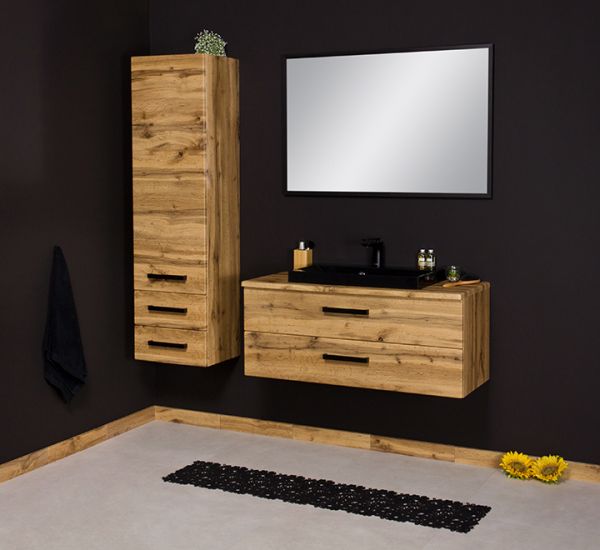 Badmöbel Susan-Loft 100, Eiche Natur, Waschbecken schwarz, SN-L-1062-2S