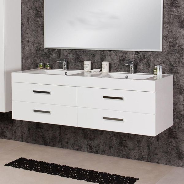 Badmöbel ARUVA Breite 160 cm, weiß, Doppelwaschtisch mit Unterschrank (montiert)