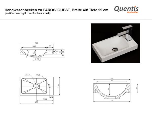 Gäste-WC Möbel FAROS "ART", Breite 40 cm, seidenmatt grün, Unterschrank montiert