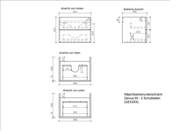 Badmöbel GENUA Breite 50 cm, Holzedkor antik, Waschtischunterschrank montiert