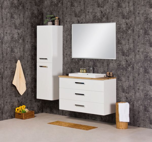 Quentis Badmöbel Susan, Breite 100 cm, weiß-eiche, Waschbeckenunterschrank 3S (SN1047NE3S)