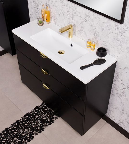 Badmöbel VICTOR 100 cm, Waschtischunterbau mit 3 Schubladen inkl. Waschtisch, schwarz matt