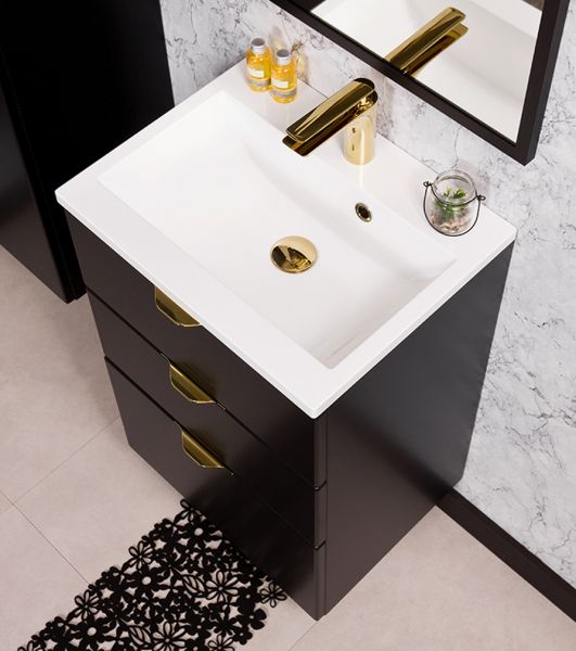 Badmöbelset VICTOR 50, 3 Schubladen, schwarz matt (VIC50348)