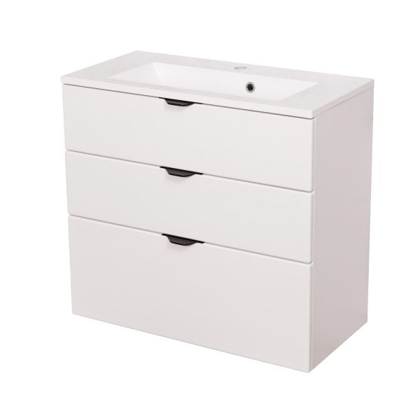 Badmöbel VICTOR 80 cm, Waschbeckenunterschrank mit 3 Schubladen, vormontiert, weiß matt