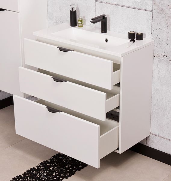 Badmöbel VICTOR 80, Waschtischunterbau mit 3 Schubladen inkl. Waschbecken, weiß matt