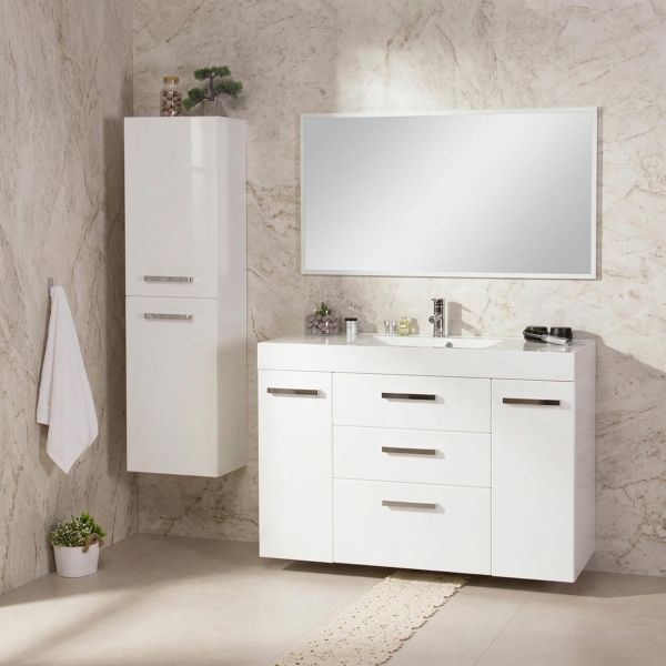 Badmöbel Aruva 120 XL weiß glänzend mit passendem Hochschrank