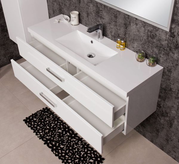 Quentis Waschplatz Genua 120 cm, 2 Schübe, weiß glänzend