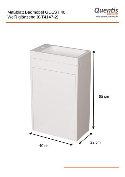 Gäste-WC Möbelset GUEST 40 cm, weiß, montiert