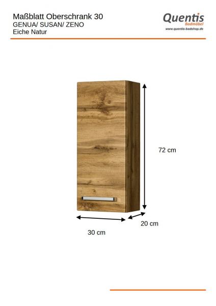 Badschrank Breite 30 cm, Badserien GENUA/ SUSAN/ ZENO, Eiche Natur, vormontiert