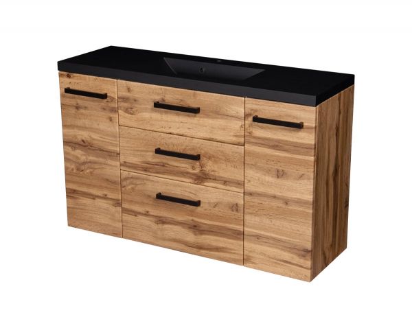 Badmöbel FOKUS-LOF T120-XL, 3 Schubladen, Eiche Natur, Waschbeckenunterschrank montiert