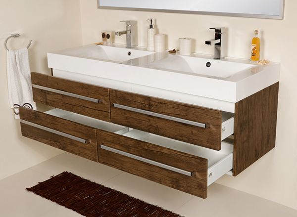 Doppelwaschplatz Zeno, Breite 140 cm, Ausführung Holzdekor antik, ZE1450-D-4S