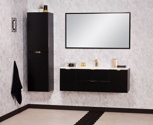 Waschplatz Victor 120 cm mit Hochschrank, schwarz