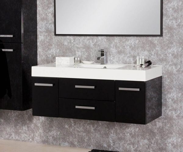 Badmöbel ARUVA 120 cm, schwarz glänzend, Waschtischunterschrank inkl. Waschtisch, vormontiert