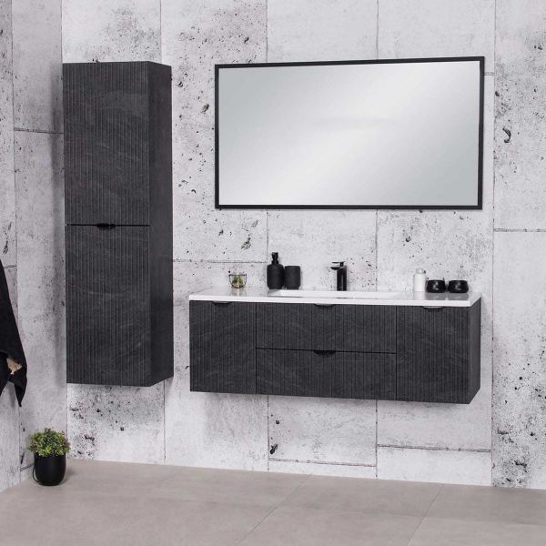 Badmöbel VIC Lamello 120 cm, graphit grau, Waschbecken und Waschtischunterbau (montiert)