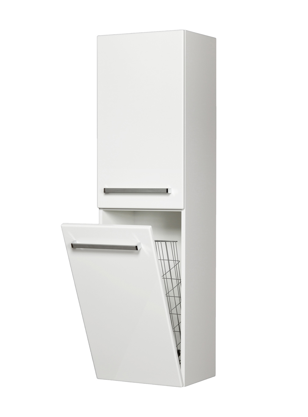 Quentis Bad-Hochschrank, weiß, mit Wäschekorb | Quentis Badmöbelshop
