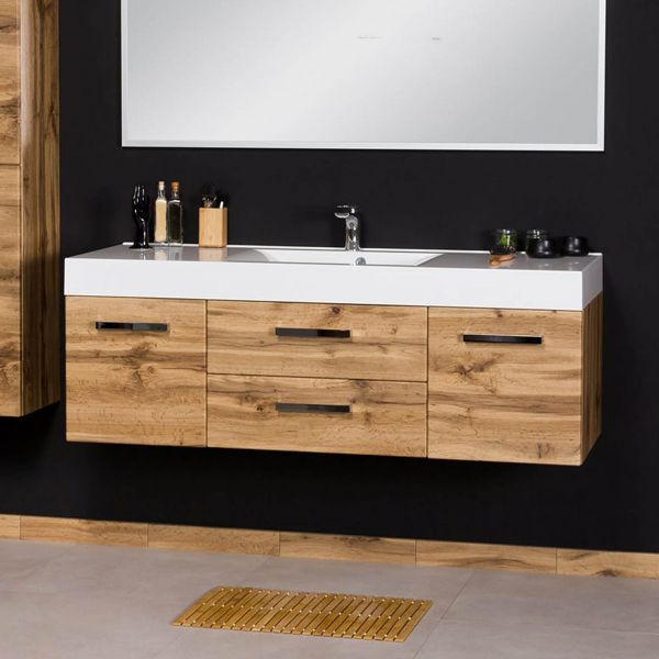 Badmöbel ZENO Breite 140 cm, Eiche Natur, Waschtischunterschrank montiert