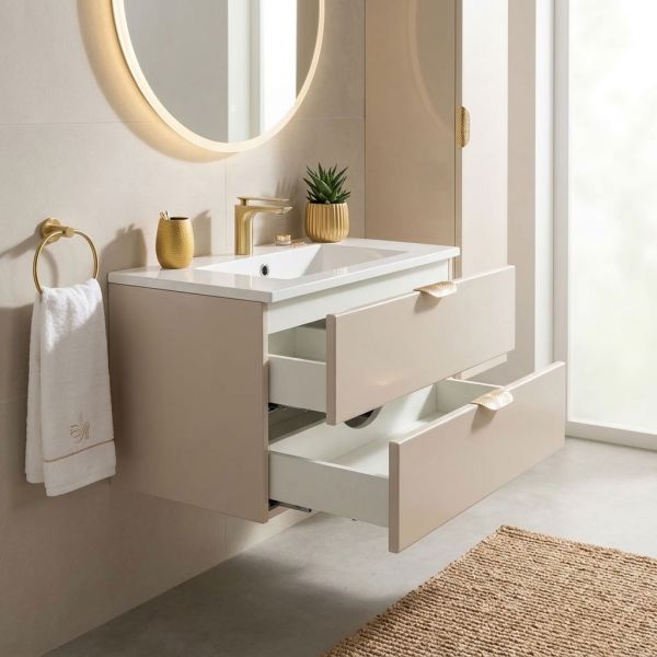 MAGNOLIA Badmöbelset Breite 80 cm, Waschbeckenunterschrank inkl. Waschbecken, seidenmatt sand