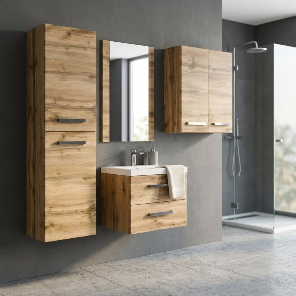 Badmöbel GENUA, Breite 50 cm, Eiche Natur, 2 Softclose-Schubladen, vormontiert