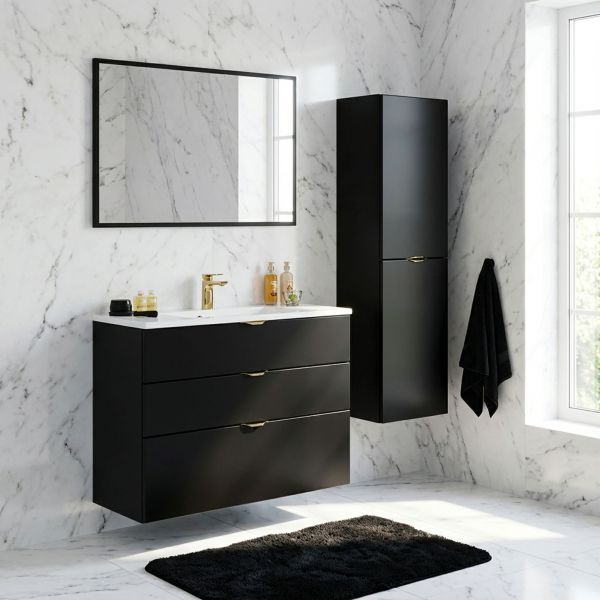 Badmöbel VICTOR 100 cm, Waschtischunterbau mit 3 Schubladen inkl. Waschtisch, schwarz matt