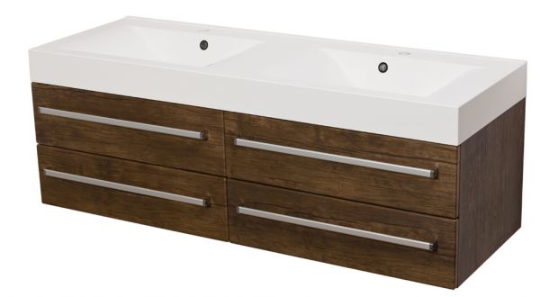 Doppelwaschplatz Zeno, Breite 140 cm, Ausführung Holzdekor antik, ZE1450-D-4S