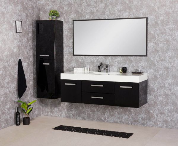 Badmöbel Aruva, Breite 140 cm, schwarz glänzend (AR1448-E-2S)