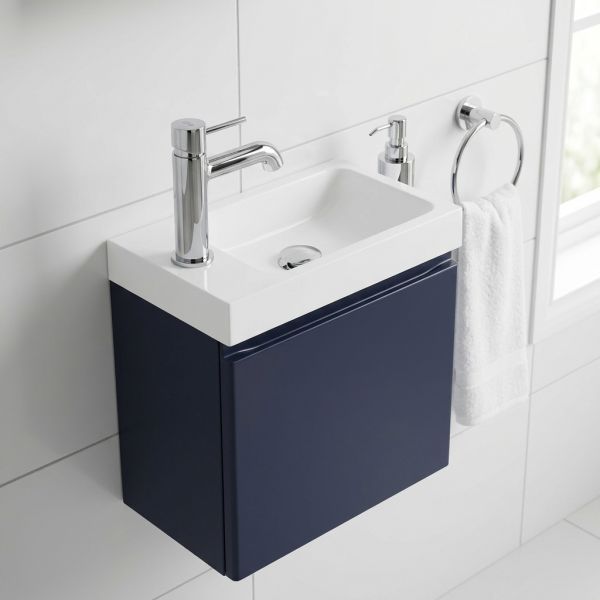 Gäste-WC Badmöbel FAROS 40 cm, blau matt, Waschbecken mit Unterschrank, vormontiert