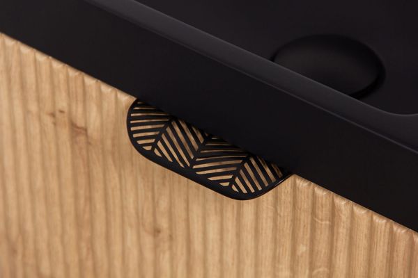 Gäste-WC Möbel FAROS "ART", Breite 40 cm, Burlington Eiche, montiert, Waschbecken schwarz