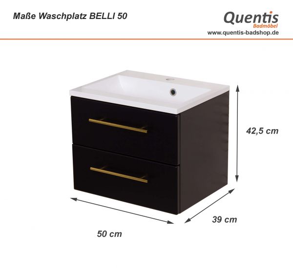 Quentis Maße Waschplatz BELLI 50, schwarz matt (BL5048)