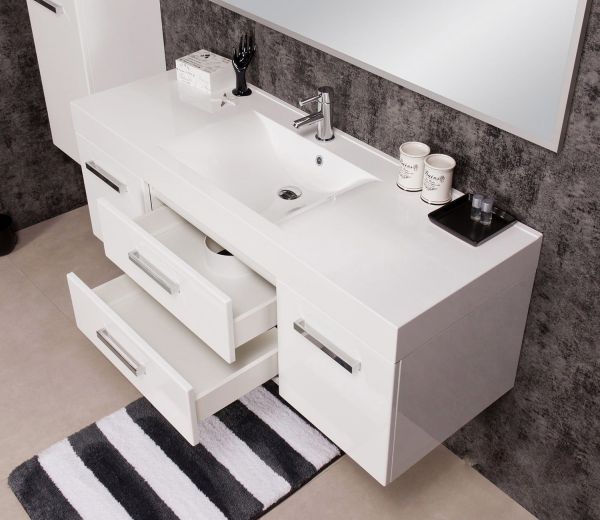 Badmöbel Aruva 140, Waschplatzset weiß, Breite 140 cm (AR1412-E-2S)