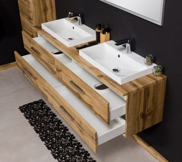 Quentis Badmöbelset Doppelwaschplatz SUSAN, Breite 160 cm, Eiche Natur SN160D-NE