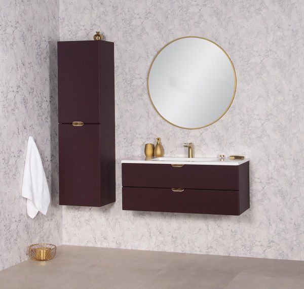 MAGNOLIA 100 cm, burgunderrot satiniert, Waschtischunterbau montiert inkl. Waschbecken (MAG100-BR-G)