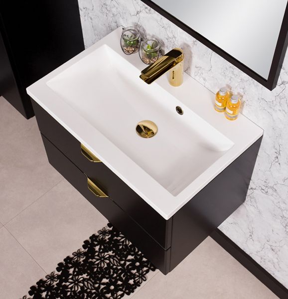 Badmöbel VICTOR 60 cm, seidenmatt schwarz, Waschtischunterbau mit 2 Schubladen (montiert)