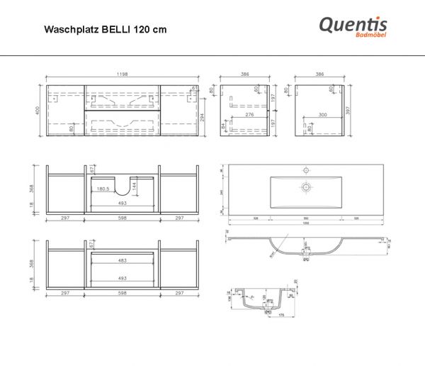 Badmöbel BELLI Breite 120 cm, Marineblau matt, Waschbeckenunterschrank montiert