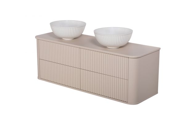 Badmöbel Lilia 140 cm, sand matt, Doppelwaschtisch und Unterschrank (montiert)