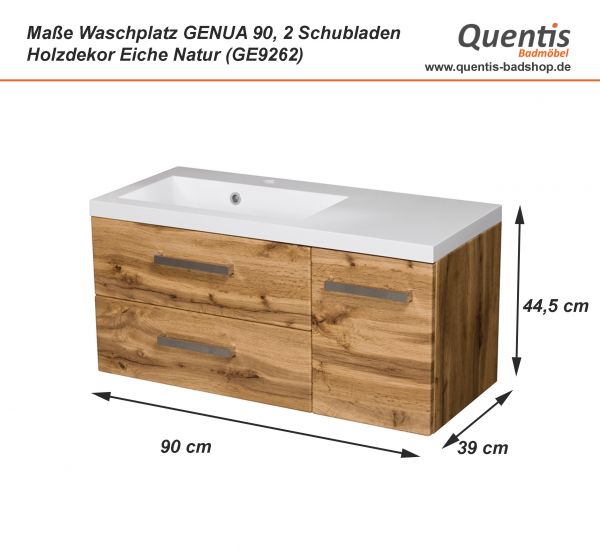 Badmöbel GENUA 90 cm, Eiche Natur, Unterschrank aufgebaut