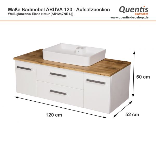 Badmöbel ARUVA Breite 120 cm, weiß/ eiche, Waschtischunterschrank montiert