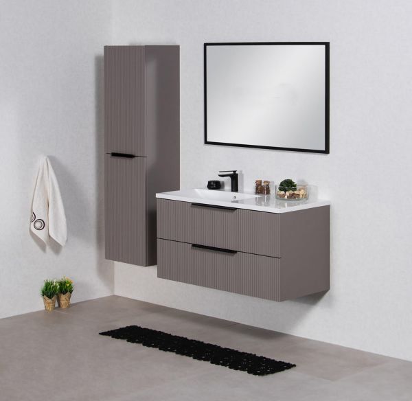 Badmoebel SYDNEY 100 cm taupe matt Waschtisch mit Unterschrank montiert SYDB100L